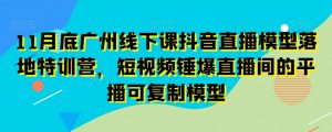 11月底广州线下课抖音直播模型落地特训营，短视频锤爆直播间的平播可复制模型-大东资源库
