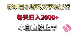 新项目小游戏文字玩出花日入2000+，每天只需一小时，小白直接上手【揭秘】-大东资源库