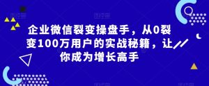 企业微信裂变操盘手，从0裂变100万用户的实战秘籍，让你成为增长高手-大东资源库