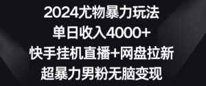 2024尤物暴力玩法，单日收入4000+，快手挂机直播+网盘拉新，超暴力男粉无脑变现【揭秘】-大东资源库
