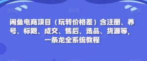 闲鱼电商项目（玩转价格差）含注册、养号、标题、成交、售后、选品、货源等，一条龙全系统教程-大东资源库