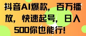 抖音AI爆款，百万播放，快速起号，日入500你也能行【揭秘】-大东资源库
