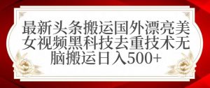 最新头条搬运国外漂亮美女视频黑科技去重技术无脑搬运日入500+【揭秘】-大东资源库