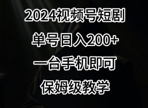 2024风口，视频号短剧，单号日入200+，一台手机即可操作，保姆级教学【揭秘】-大东资源库