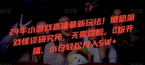 24年小游戏直播最新玩法！微恐游戏怪谈研究所，无需露脸，0粉开播，小白轻松月入5W+【揭秘】-大东资源库