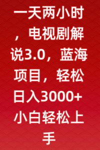 一天两小时，电视剧解说3.0，蓝海项目，轻松日入3000+小白轻松上手【揭秘】-大东资源库