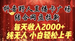 每天收入2000+，抖音野人直播卡广场，结合网盘拉新，纯无人，小白轻松上手【揭秘】-大东资源库