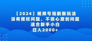 2024视频号短剧玩法，没有授权问题，不担心原创问题，适合新手小白，日入2000+【揭秘】-大东资源库