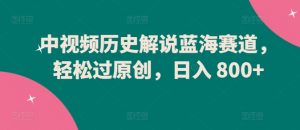 中视频历史解说蓝海赛道，轻松过原创，日入 800+【揭秘】-大东资源库