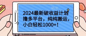 2024最新破收益计划撸多平台，纯纯搬运，小白轻松1000+【揭秘】-大东资源库