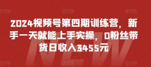 2024视频号第四期训练营，新手一天就能上手实操，0粉丝带货日收入3455元-大东资源库