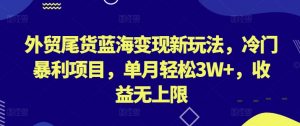 外贸尾货蓝海变现新玩法，冷门暴利项目，单月轻松3W+，收益无上限【揭秘】-大东资源库