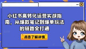 小红书高转化运营实战指南，从爆款笔记到爆单玩法的链路全打通-大东资源库