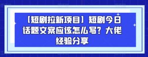 【短剧拉新项目】短剧今日话题文案应该怎么写？大佬经验分享-大东资源库