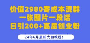 价值2980零成本混群一张图片一段话日引200+高质创业粉，24年6月最新大咖教程【揭秘】-大东资源库
