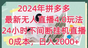 2024年拼多多最新无人直播4.0玩法，24小时不间断挂机直播，0成本，日入2k【揭秘】-大东资源库
