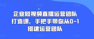 企业短视频直播运营团队打造课，手把手带你从0-1搭建运营团队-大东资源库