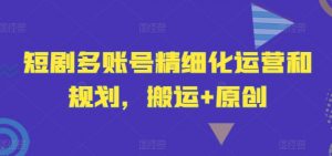 短剧多账号精细化运营和规划，搬运+原创-大东资源库