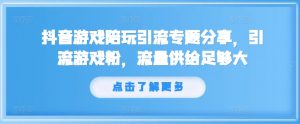 抖音游戏陪玩引流专题分享，引流游戏粉，流量供给足够大-大东资源库