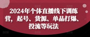 2024年个体直播训练营，起号、货源、单品打爆、投流等玩法-大东资源库