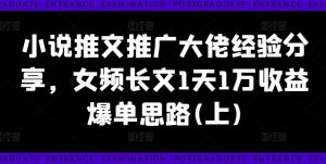 小说推文推广大佬经验分享，女频长文1天1万收益爆单思路(上)-大东资源库