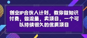 创业IP合伙人计划，教你做知识付费，做流量，卖项目，一个可以持续很久的优质项目-大东资源库
