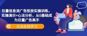巨量信息流广告投放实操训练，实操演示+心法分析，从0基础成为巨量广告高手-大东资源库