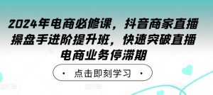 2024年电商必修课，抖音商家直播操盘手进阶提升班，快速突破直播电商业务停滞期-大东资源库