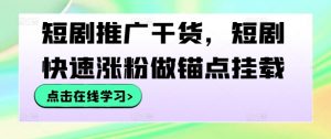 短剧推广干货，短剧快速涨粉做锚点挂载-大东资源库