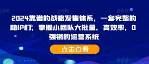 2024靠谱的战略发售体系，一套完整的助IP们，掌握小团队大批量，高效率，0 强销的运营系统-大东资源库