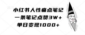 小红书人性痛点笔记，一条笔记点赞3W+，单日变现1k-大东资源库