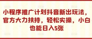 小程序推广计划抖音新出玩法，官方大力扶持，轻松实操，小白也能日入5张【揭秘】-大东资源库