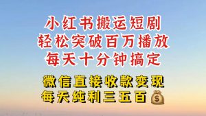 小红书搬运热门短剧，轻松爆流百万播放，每天引流几十人，搞个大几百块真的很简单-大东资源库