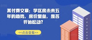 某付费文章：学区房未来五年的趋势，房价壁垒，是否开始松动?-大东资源库