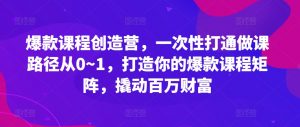 爆款课程创造营，​一次性打通做课路径从0~1，打造你的爆款课程矩阵，撬动百万财富-大东资源库