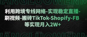 利用跨境专线网络-实现稳定直播-刷视频-搬砖TikTok-Shopify-FB等实现月入2W+【揭秘】-大东资源库
