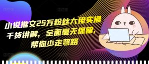 小说推文25万粉丝大佬实操干货讲解,全面毫无保留,帮你少走弯路-大东资源库