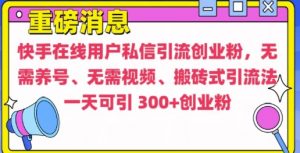 快手最新引流创业粉方法，无需养号、无需视频、搬砖式引流法【揭秘】-大东资源库
