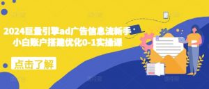 2024巨量引擎ad广告信息流新手小白账户搭建优化0-1实操课-大东资源库