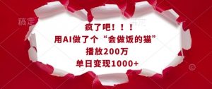 疯了吧！用AI做了个“会做饭的猫”，播放200万，单日变现1k-大东资源库