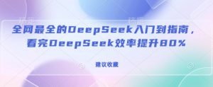 全网最全的DeepSeek入门到指南，看完DeepSeek效率提升80%(建议收藏)-大东资源库