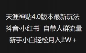 天涯神贴4.0版本最新玩法，抖音·小红书自带人群流量，新手小白轻松月入过W-大东资源库