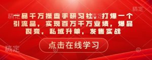 一品千万操盘手研习社，打爆一个引流品，实现百万千万业绩，爆品裂变，私域升单，发售实战-大东资源库