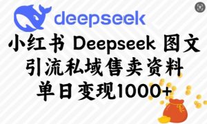 小红书Deepseek图文引流私域售卖资料，单日变现多张-大东资源库