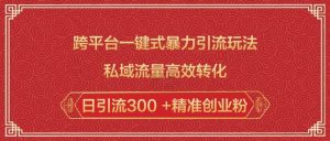 跨平台一键式暴力引流玩法，私域流量高效转化日引流300 +精准创业粉-大东资源库