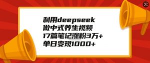 利用deepseek做中式养生视频，17篇笔记涨粉3万+，单日变现1k-大东资源库