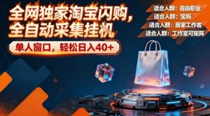 全网独家淘宝闪购，全自动采集，操作简单无脑，单人窗口轻松日入40+【揭秘】-大东资源库