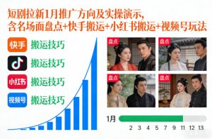 短剧拉新1月推广方向及实操演示，含名场面盘点+快手搬运+小红书搬运+视频号玩法-大东资源库