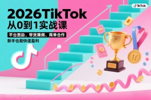 2026TikTok从0到1实战课，平台激励、带货賺佣、商单合作，新手也能快速盈利（3天直播课）-大东资源库