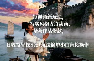 短视频新玩法，写实风格古诗动画，条条作品爆款，日收益轻松8张+玩法简单小白直接操作-大东资源库